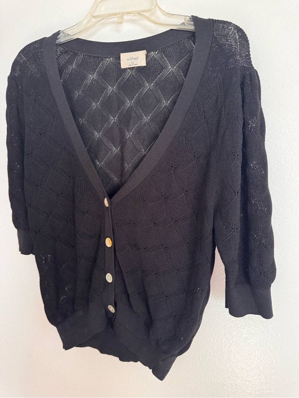 Wilfred Black Openwork V-Neck Button Cardigan